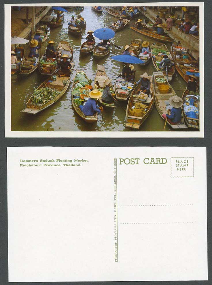 Siam Thailand Postcard Damnern Saduak Floating Market Ratchaburi Province, Boats