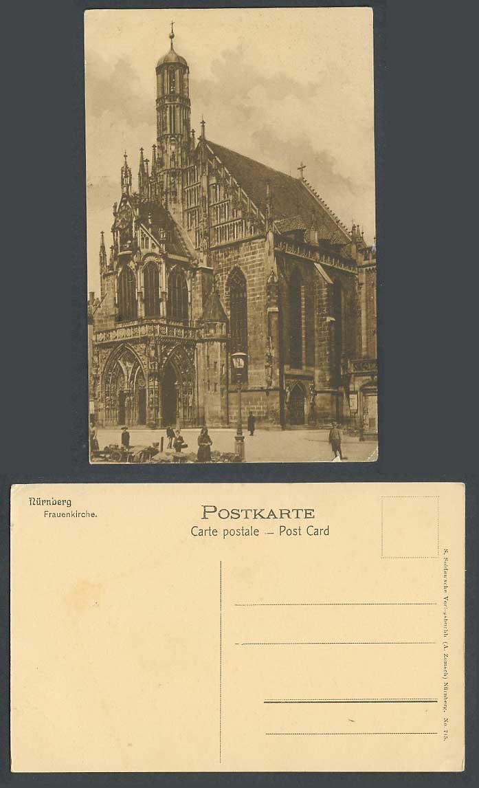 Germany Old Postcard Nuernberg Frauenkirche Church Street Scene Roadside Sellers
