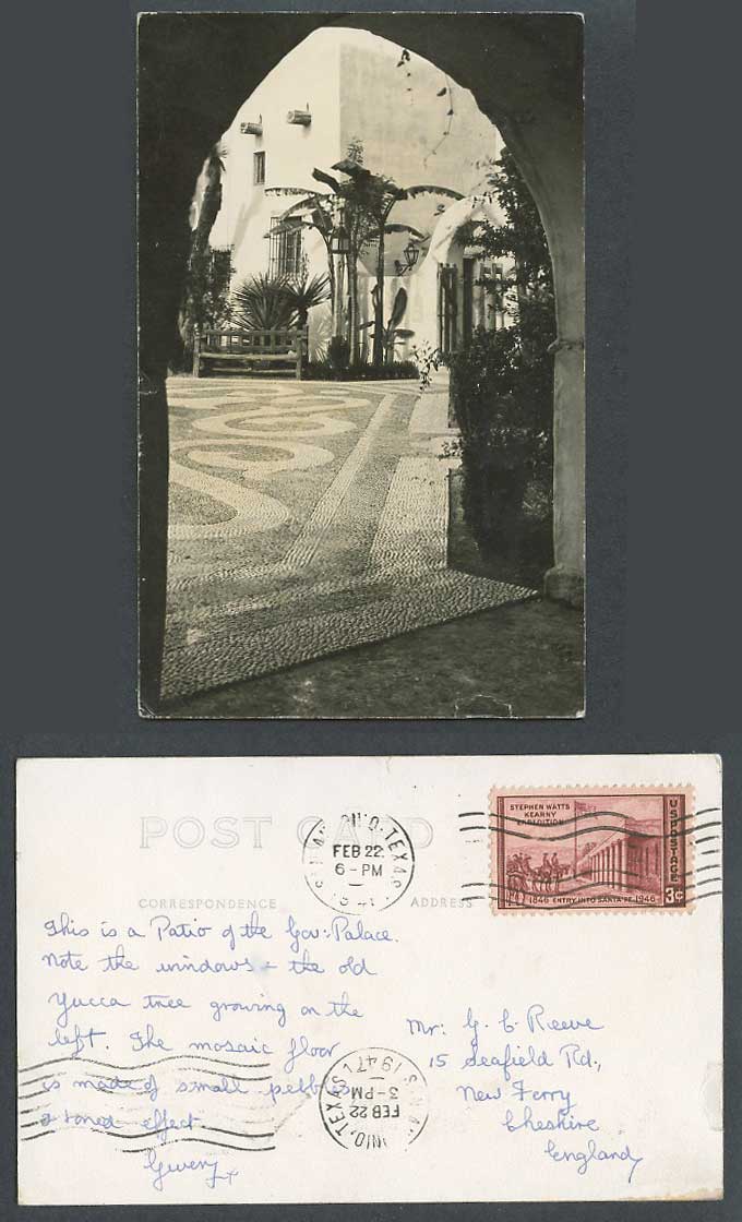 USA 1947 Postcard Texas San Antonio Government Palace Patio Yucca Tree Mosaic Fl