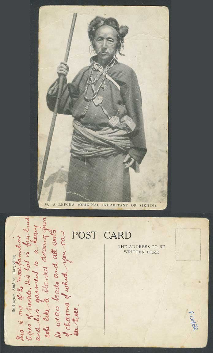 TIBET China Old Postcard A LEPCHA, Original Inhabitant of Sikhim Sikkim, Tibetan