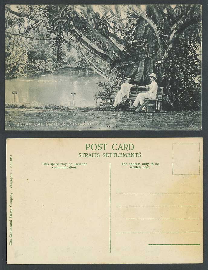 Singapore Old Postcard Botanical Garden Botanic Gardens Men Sitting by Tree Lake