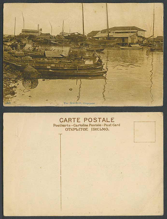 Singapore Old Postcard Native Malay Sampans Boats Harbour, The Reservoir, Malaya