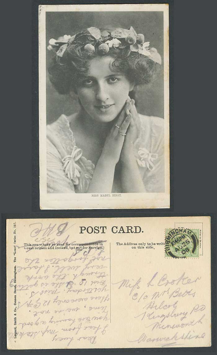 Edwardian Actress Miss Mabel Hirst, Then You'll Remember Me 1908 Old Postcard