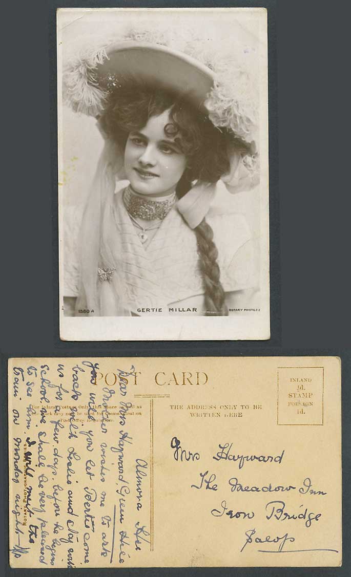 Actress Miss Gertie Millar, Large Hat Old Real Photo Postcard Glamour Lady Woman