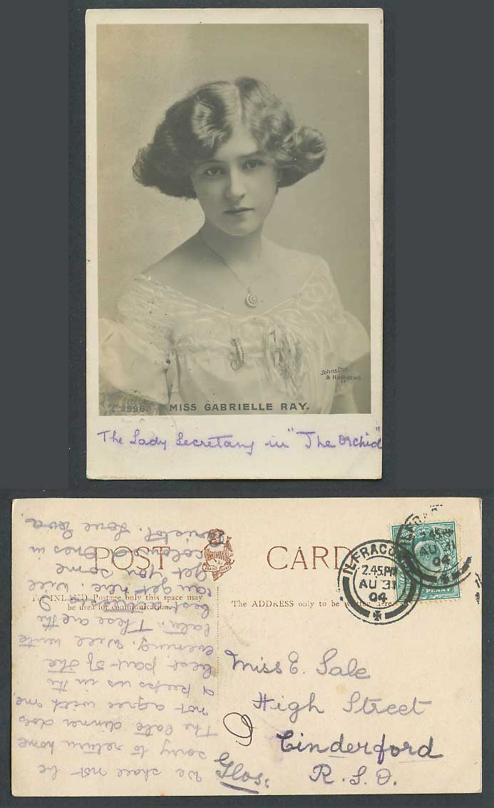 Actress Miss GABRIELLE RAY 1904 Old Real Photo Postcard Glamour Lady Hartmann RP