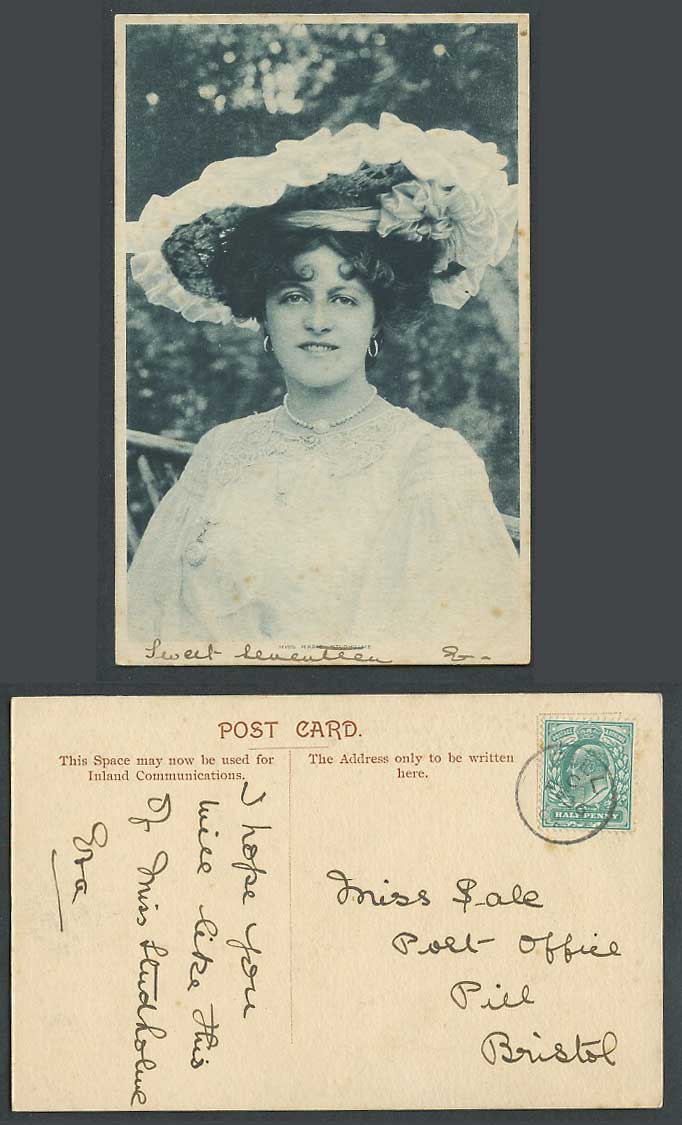 Actress Miss Marie Studholme Glamour Lady Hat Necklace Earring 1904 Old Postcard