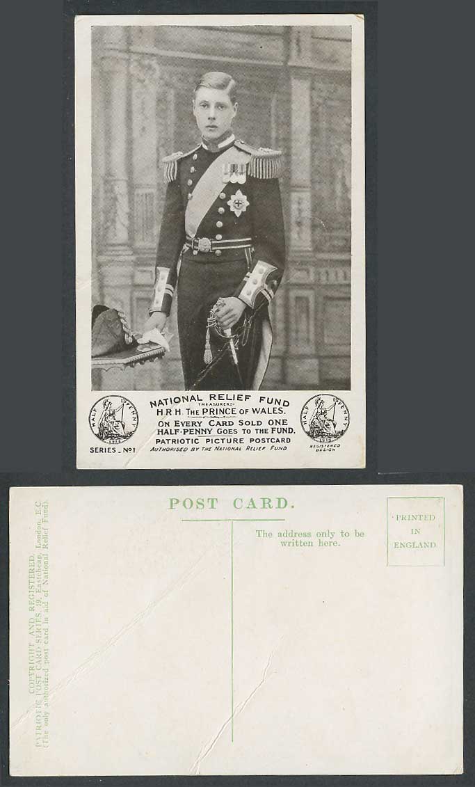 H.R.H The Prince of Wales National Relief Fund Patriotic Old Real Photo Postcard