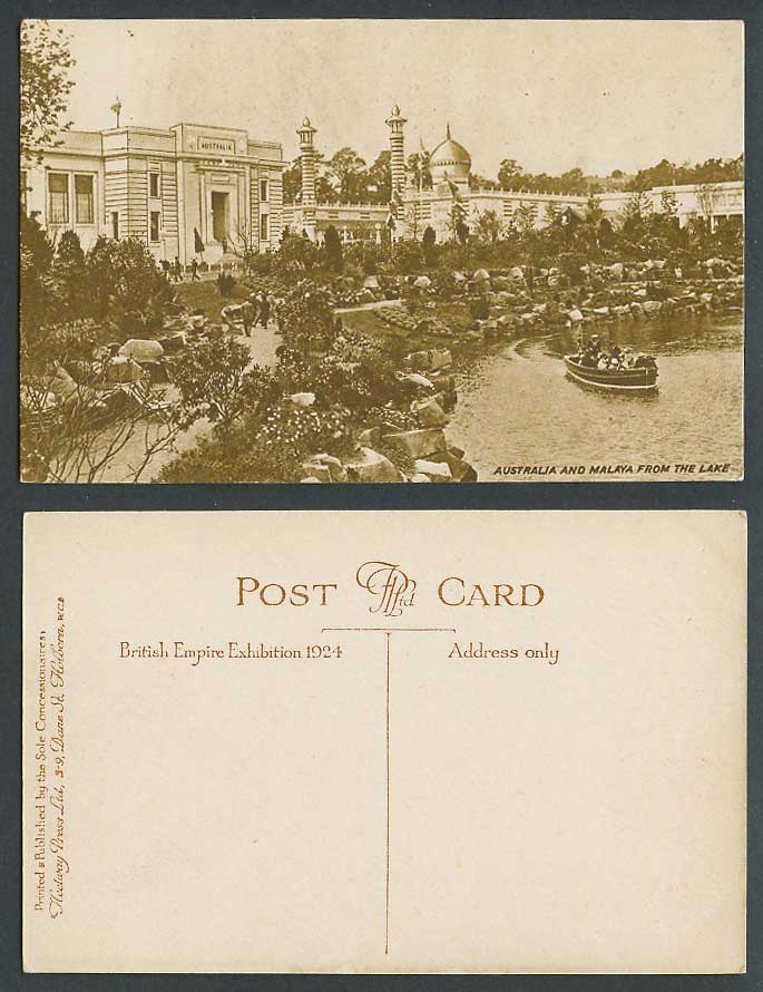 Australia Malaya Pavilions from Lake British Empire Exhibition 1924 Old Postcard