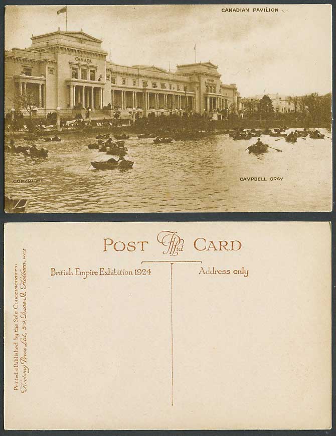 Canada Canadian Pavilion Boats Lake, British Empire Exhibition 1924 Old Postcard
