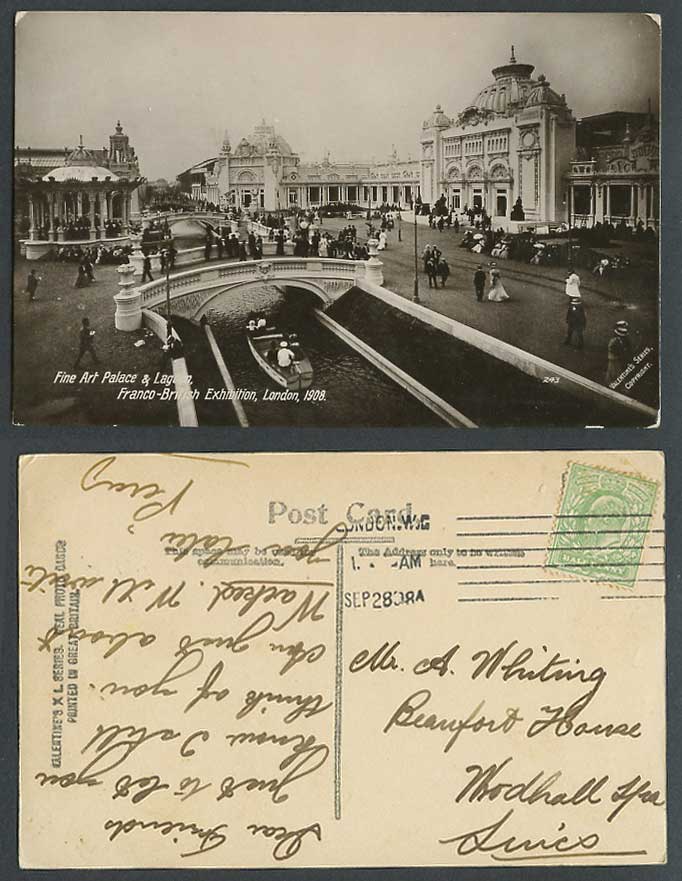Franco-British Exhibition Fine Art Palace & Lagoon Bridge Boat 1908 Old Postcard