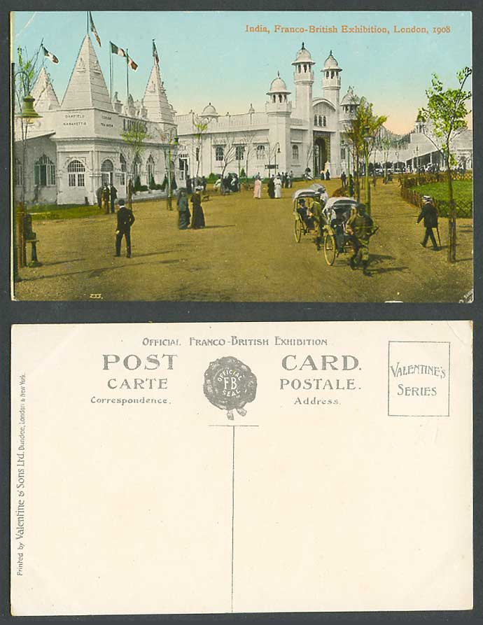 India Franco-British Exhibition London 1908 Old Postcard Rickshaw Coolie Teahous