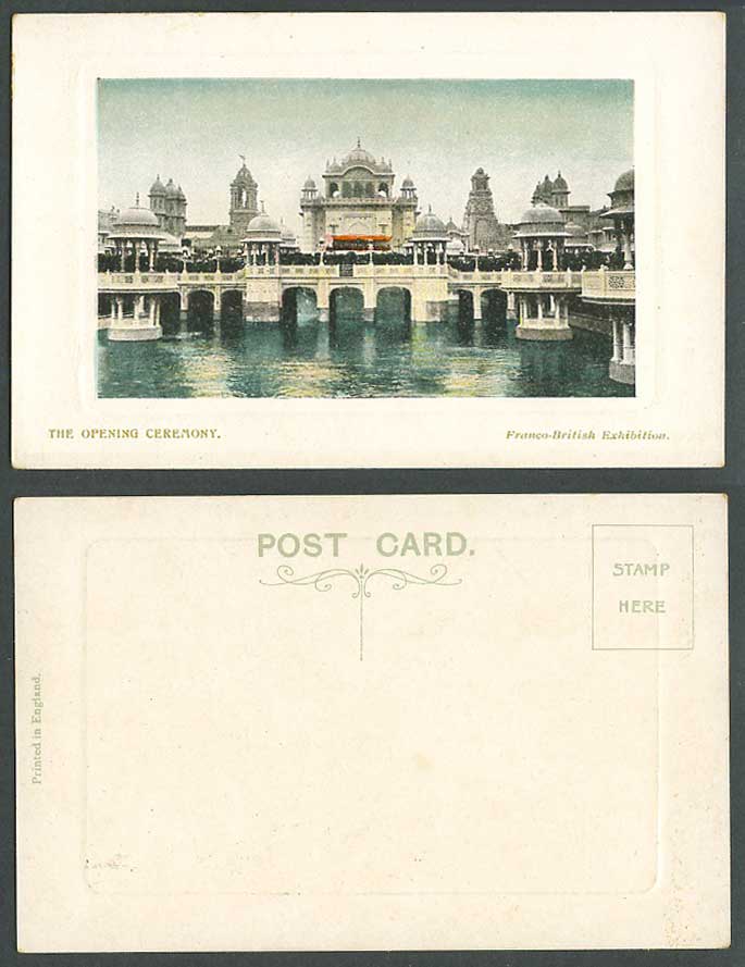 Franco-British Exhibition, Opening Ceremony Lake Bridge 1908 Old Colour Postcard