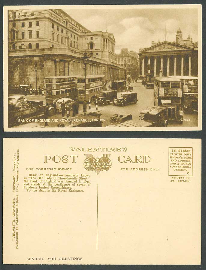 London Old Postcard Royal Exchange Bank of England O Lady of Threadneedle Street