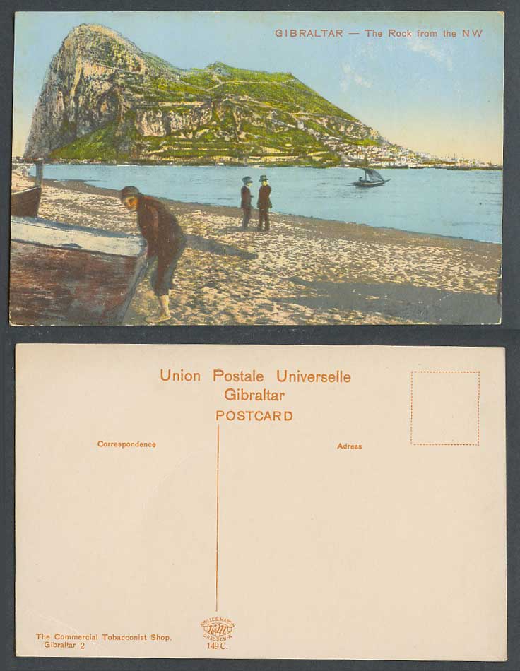 Gibraltar Old Postcard The Rock from NW North West Fishing Boats Fisherman Beach