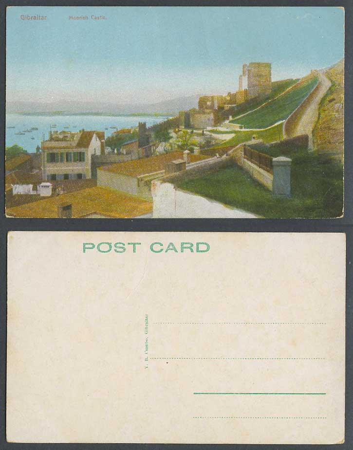 Gibraltar Vintage Old Colour Postcard Moorish Castle, Hills, Panorama V.B. Cumbo