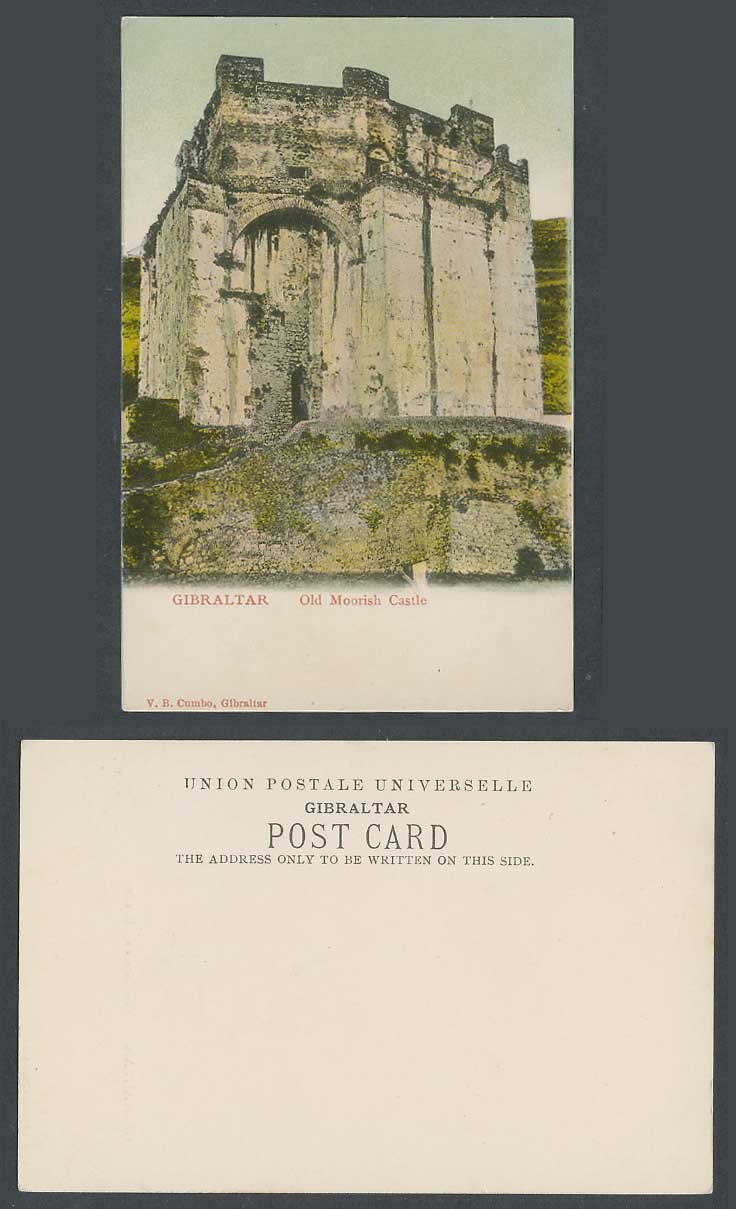 Gibraltar Vintage Colour Postcard Old MOORISH CASTLE, Undivided Back, V.B. Cumbo