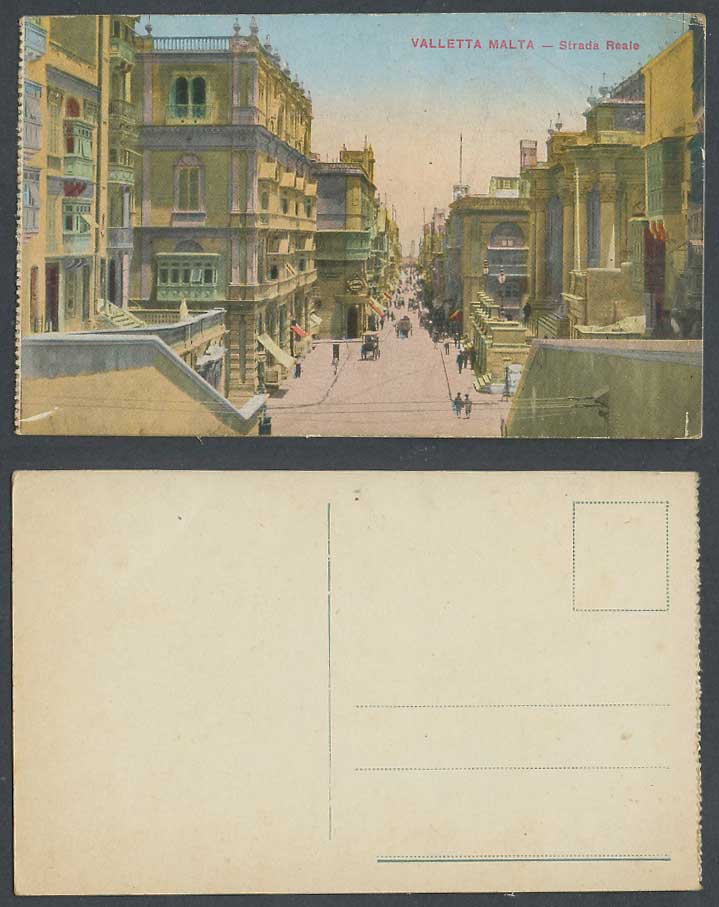 Malta Old Colour Postcard STRADA REALE VALLETTA, Main Street Scene and Buildings