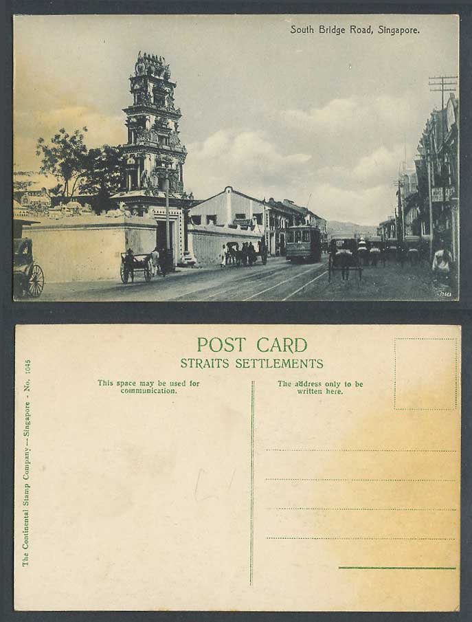 Singapore Old Postcard SOUTH BRIDGE ROAD Boulevard Pont Sud TRAM Tramway Temple