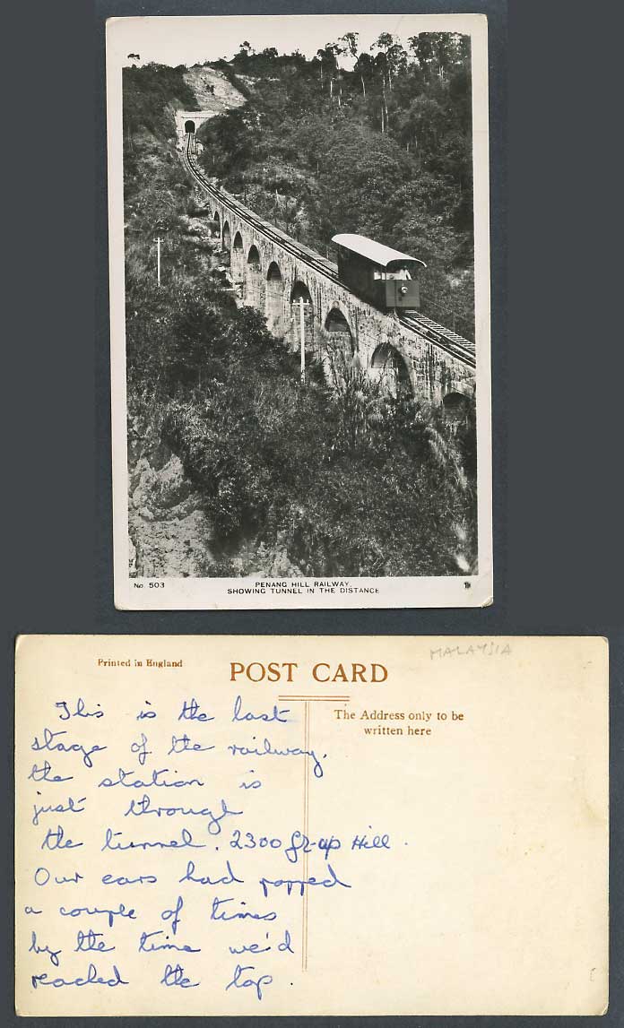 Penang Hill Railway Train Showing Tunnel in Distance Old Real Photo Postcard 503