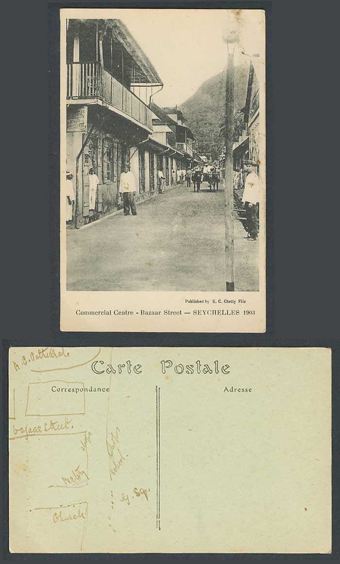 Seychelles 1903 Old Postcard Commercial Centre Bazaar Street Scene, Bazar Market