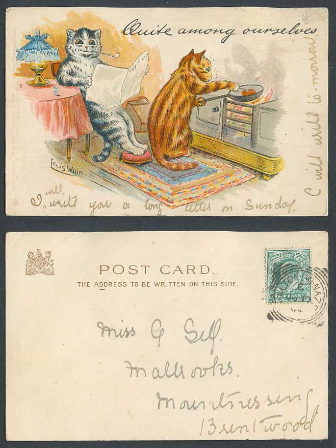 LOUIS WAIN Cat Cooking Write Among Ourselves Tuck's Write Away 1904 Old Postcard