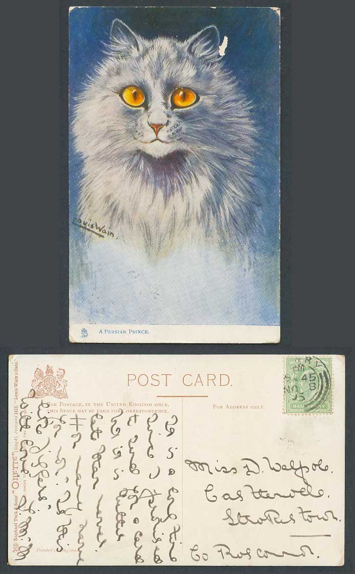 Louis Wain Artist Signed Cats Kitten A Persian Prince Cat 1905 Old Tuck Postcard