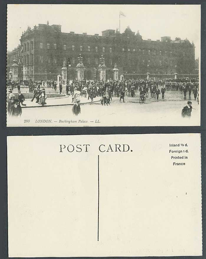 London Old Postcard Buckingham Palace L.L. 280 Guards Band Cyclist Street Scene