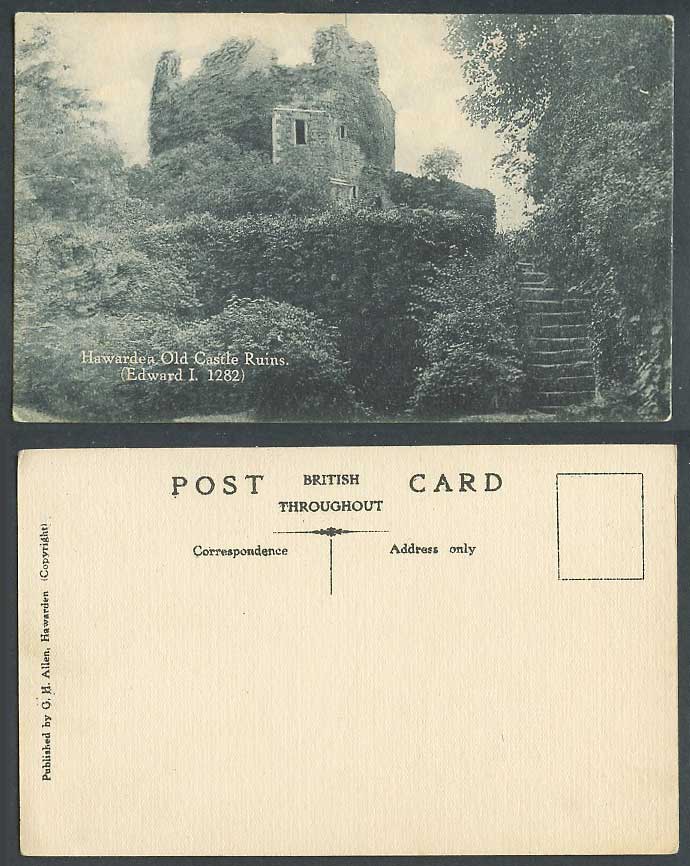 Hawarden Old Castle Ruins Edward I. 1282 Steps Flintshire Wales Vintage Postcard
