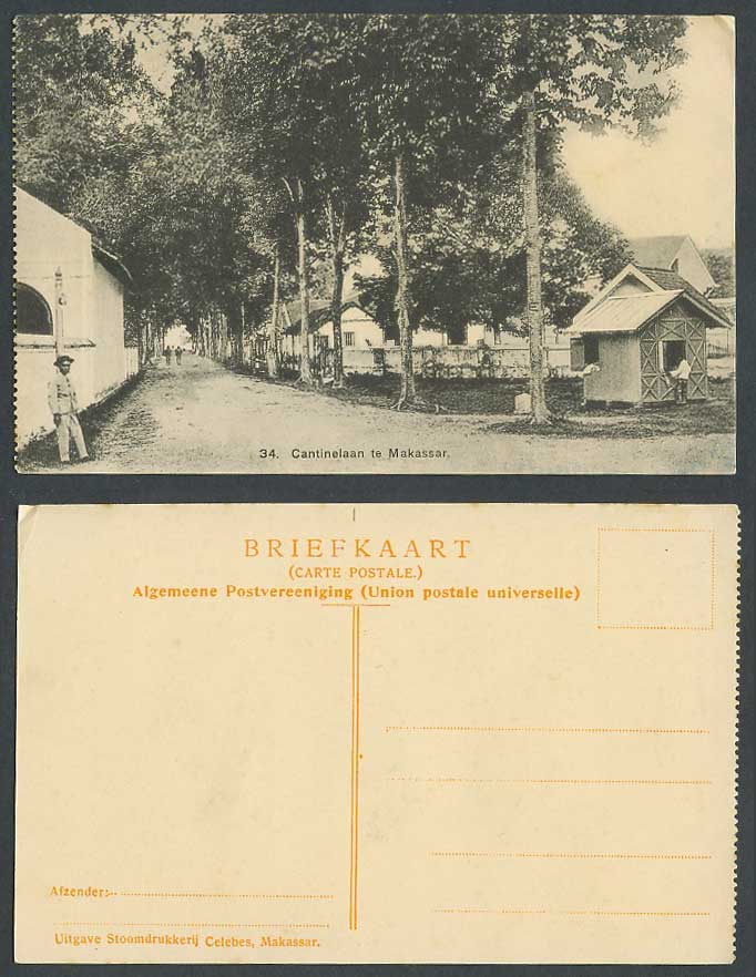 Indonesia, Cantinelaan te Makassar, Street Scene, Dutch East Indies Old Postcard