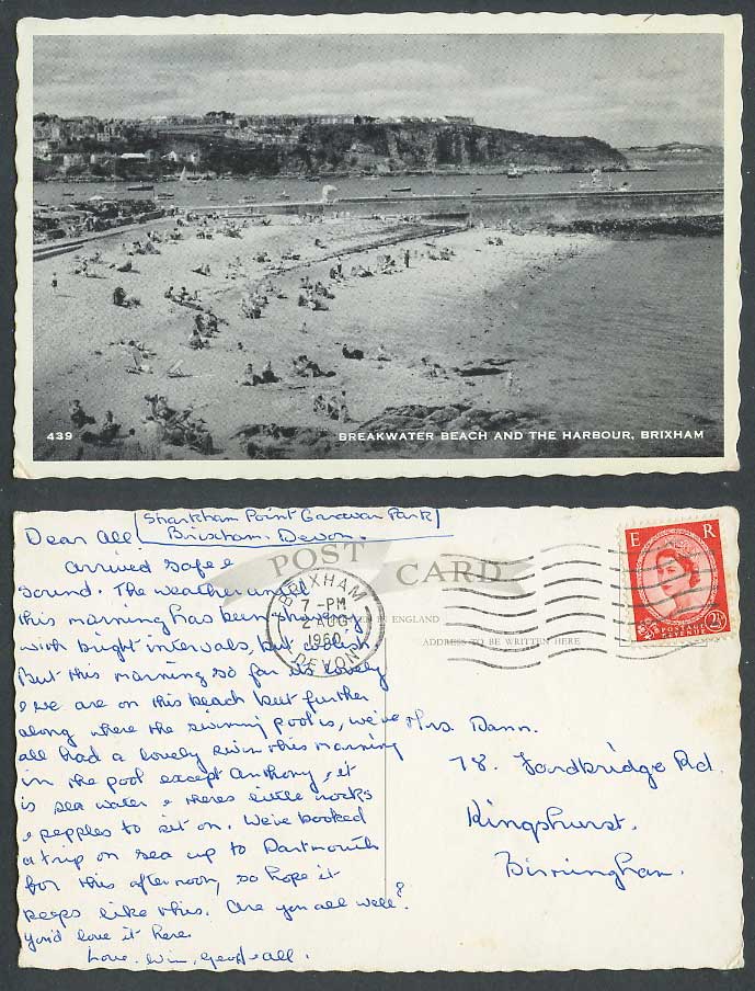 Brixham 1960 Old Postcard Breakwater Beach and The Harbour Cliffs Seaside Cliffs