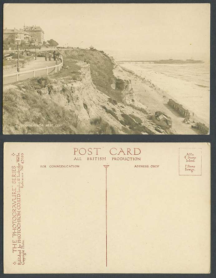 Bournemouth, West Cliff, Beach, Pier Jetty, Bathing Machines Dorset Old Postcard