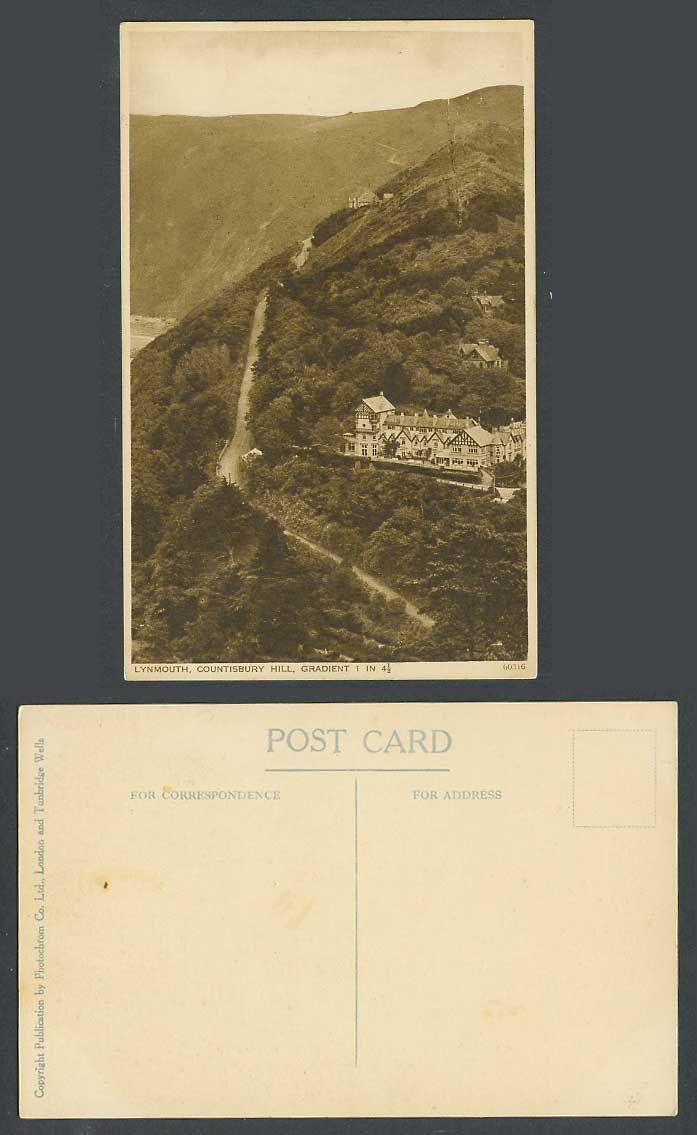 Lynmouth, Countisbury Hill, Gradient 1 in 4, Devon Old Postcard Mountains Roads