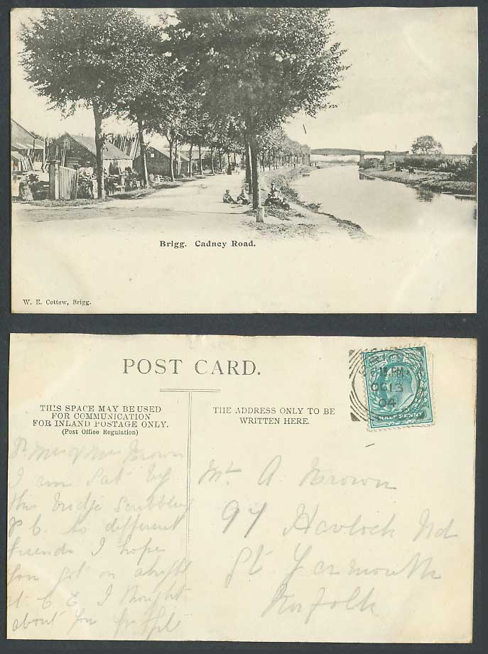 Brigg Cadney Road Street Scene Lincolnshire 1904 Old Postcard Bridge River Scene