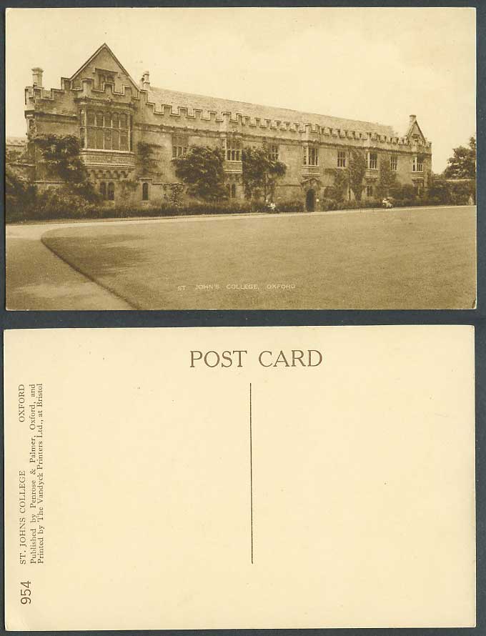 Oxford St. John's College Oxfordshire Old Postcard Penrose & Palmer, Vandyck 954