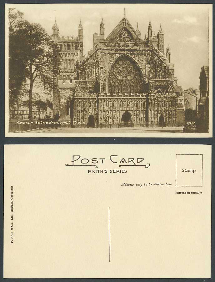 Exeter Cathedral West Front, Devon Old Postcard Frith's Series 19601 F. Frith Co