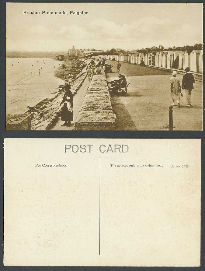 Preston Promenade Paignton, Devon Old Postcard Beach Huts Sands Seaside Panorama
