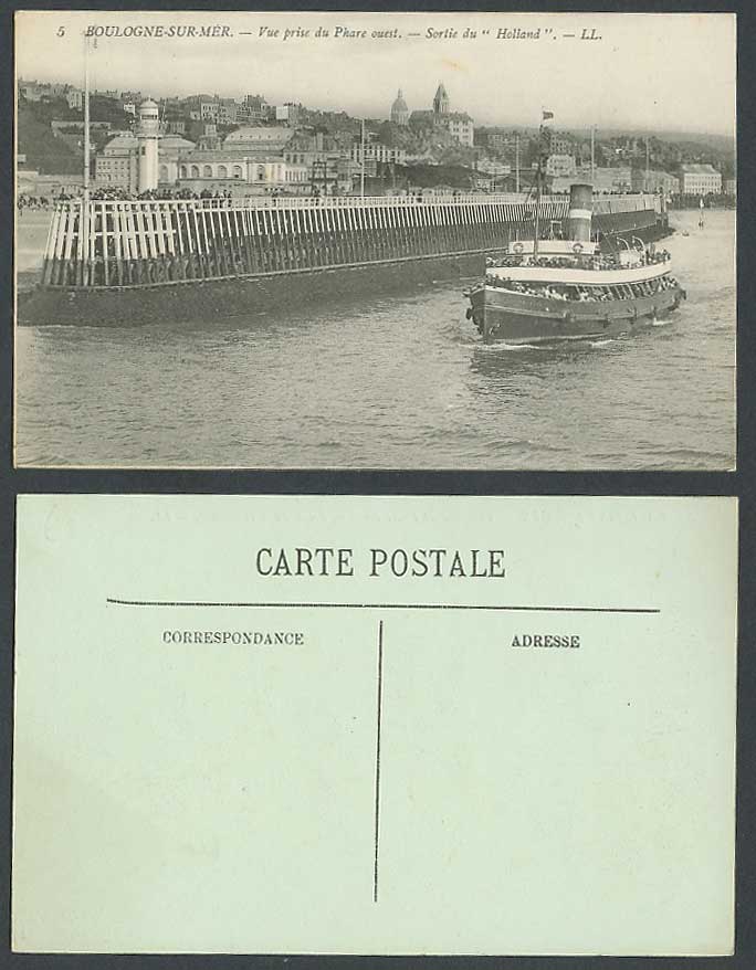 Boulogne-sur-Mer Phare Lighthouse Ferry Boat Pier Jetty Holland LL5 Old Postcard