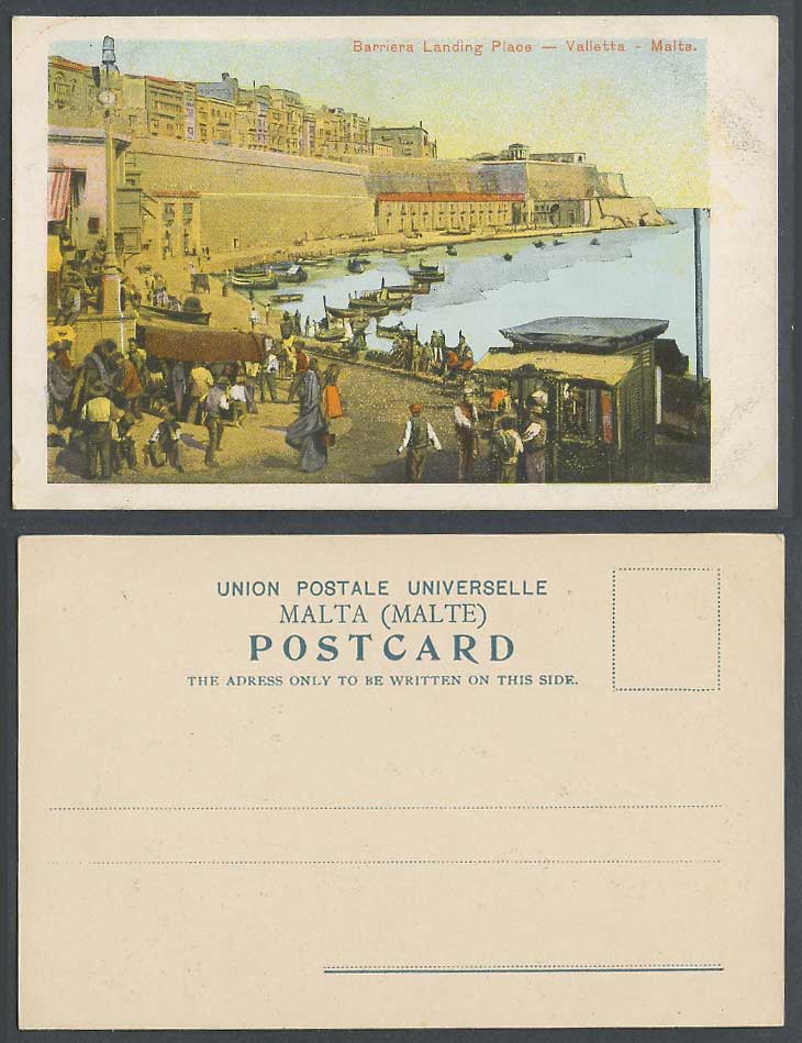 Malta Old Postcard Barriera Landing Place Valletta, DGHAISA Native Boats Harbour