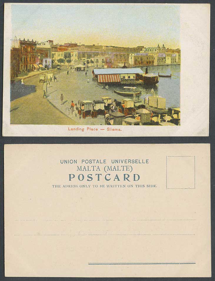 Malta Old U.B. Postcard Sliema Landing Place, Street Scene Harbour DGHAISA Boats