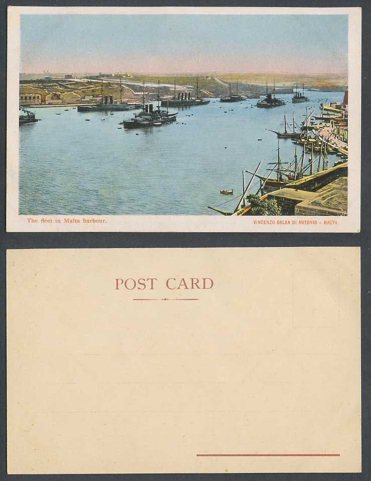 Maltese Old Colour UB Postcard The Fleet in Malta Harbour Warships Ships Harbour