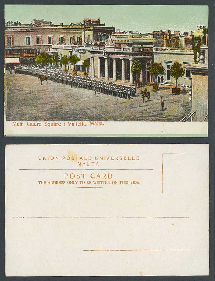 Malta Old Colour UB Postcard Main Guard Square i Valletta Military London Studio