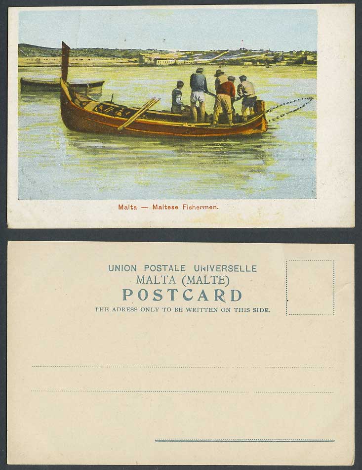 Malta Old Colour Postcard Maltese Fishermen, DGHAISA Native Fishing Boat Fishery