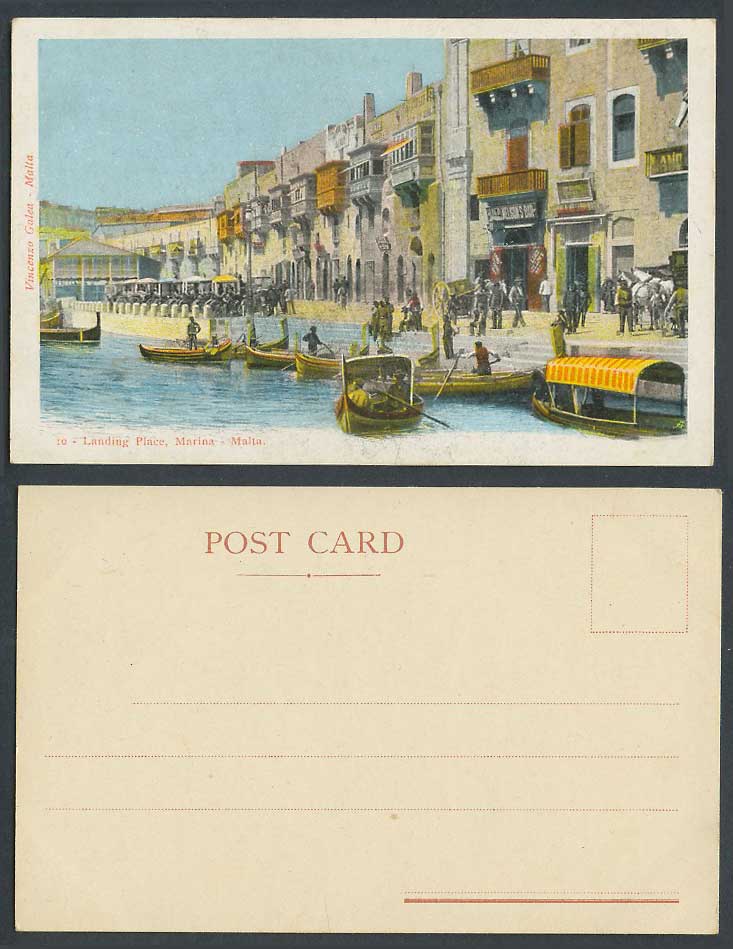 Malta Old Colour UB Postcard Landing Place Marina Valletta, DGHAISA Native Boats