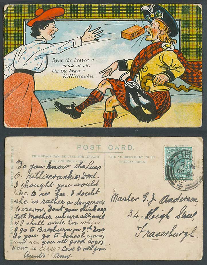 Scottish, Syne heaved a brick at me, On braes o' Killiecrankie 1904 Old Postcard