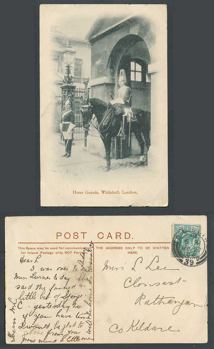 London KE7 1/2d 1904 Old Postcard Horse Guards, Whitehall, 11a.m. Changing Guard
