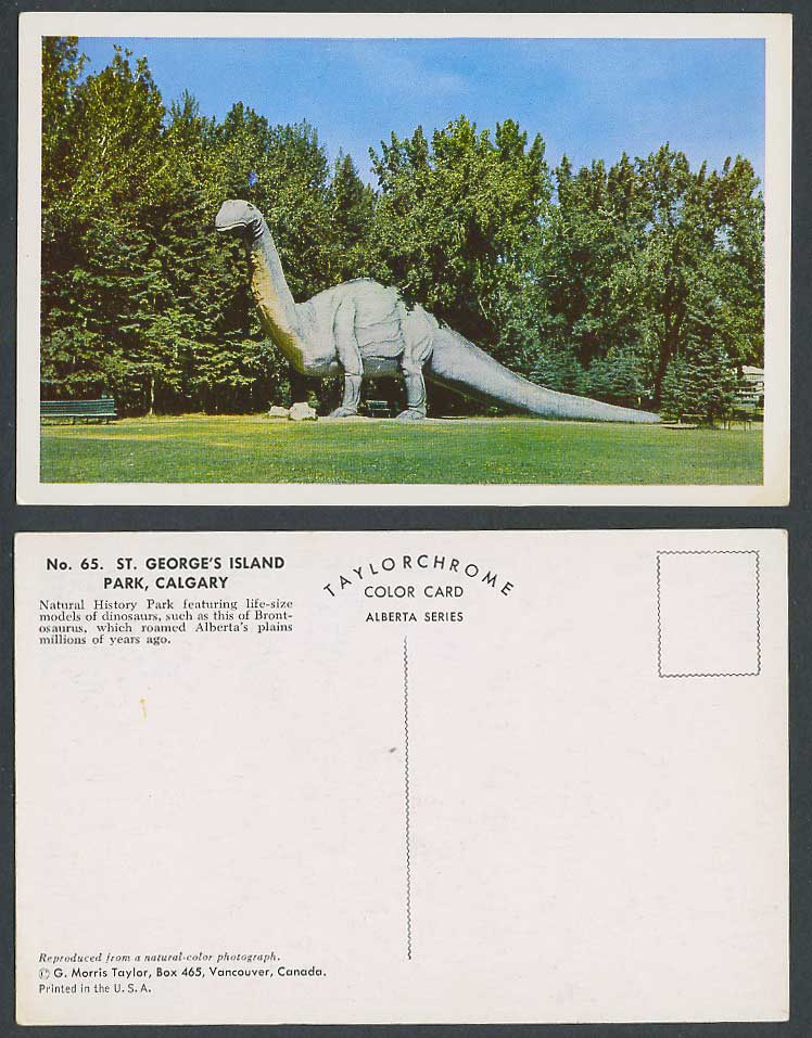 Canada Old Postcard Dinosaur Brontosaurus Statue St George's Island Park Calgary