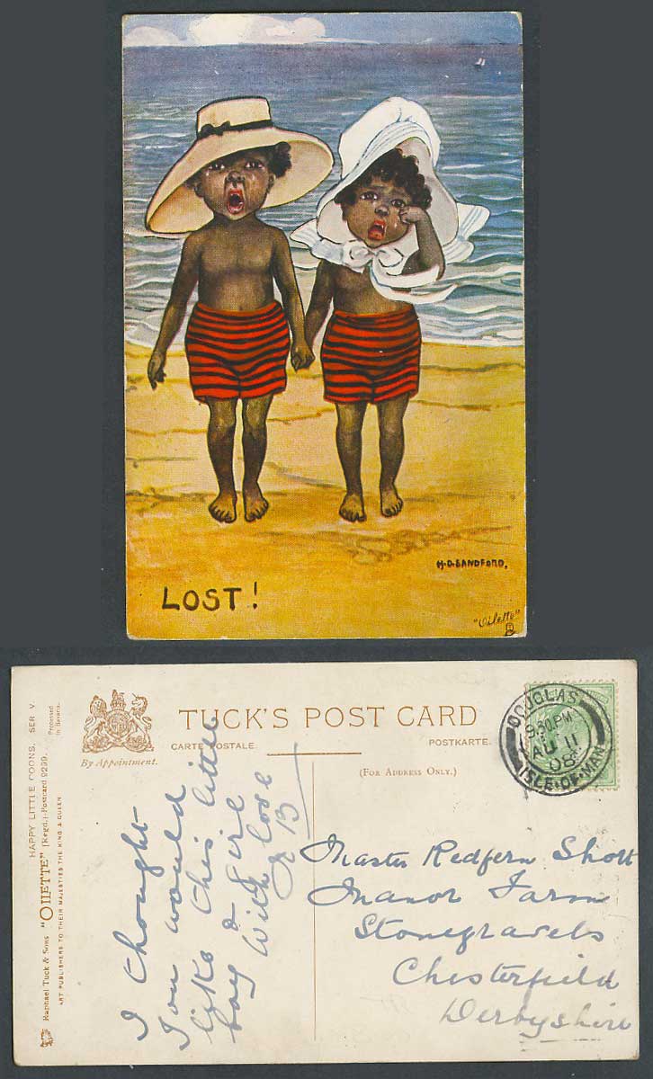 H.D. Sandford Black Girls Lost Beach Tuck's Happy Little Coons 1908 Old Postcard