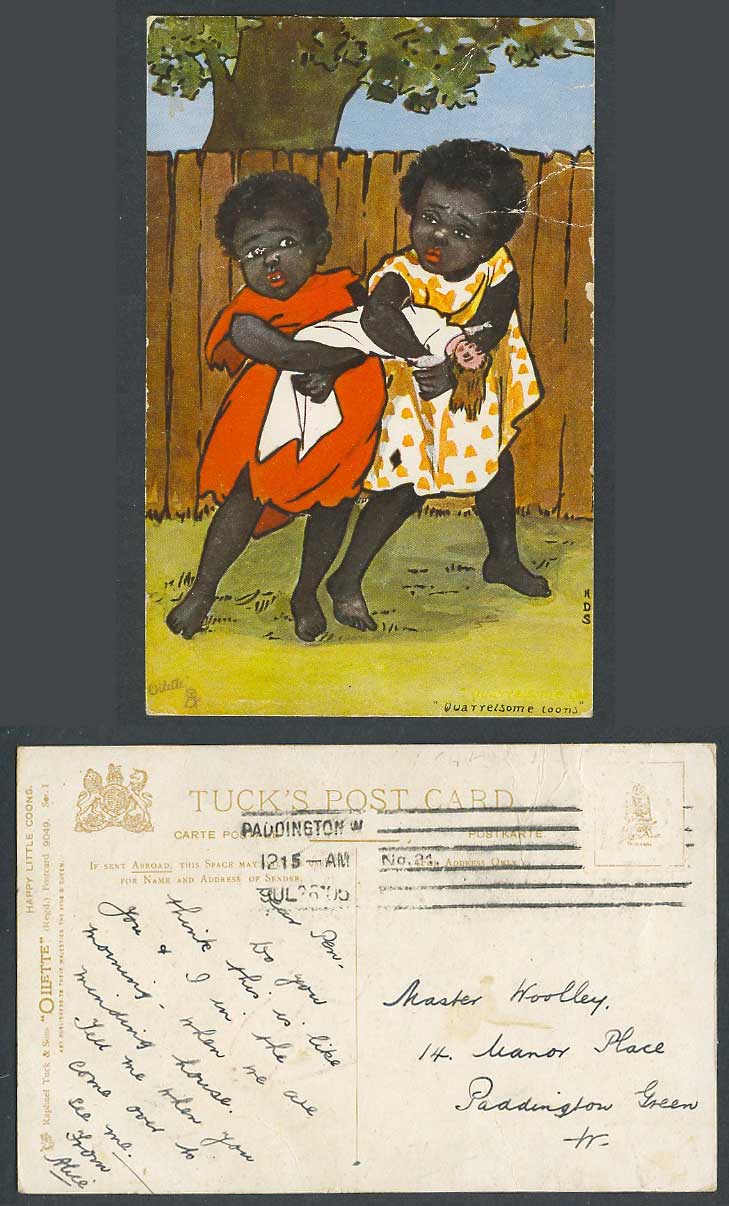 HDS Sandford Black Girls Quarrelsome Happy Little Girls 1905 Old Tuck's Postcard