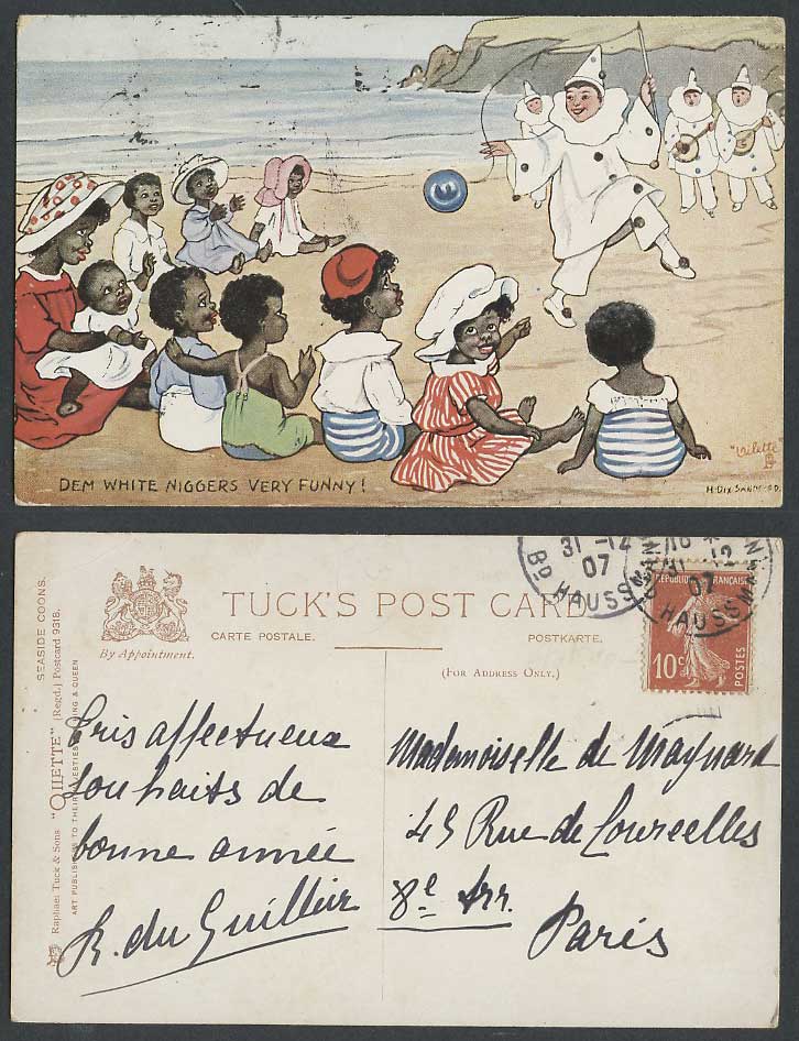 H Dix Sandford Black Children Funny Clown Tuck's Seaside Coons 1907 Old Postcard