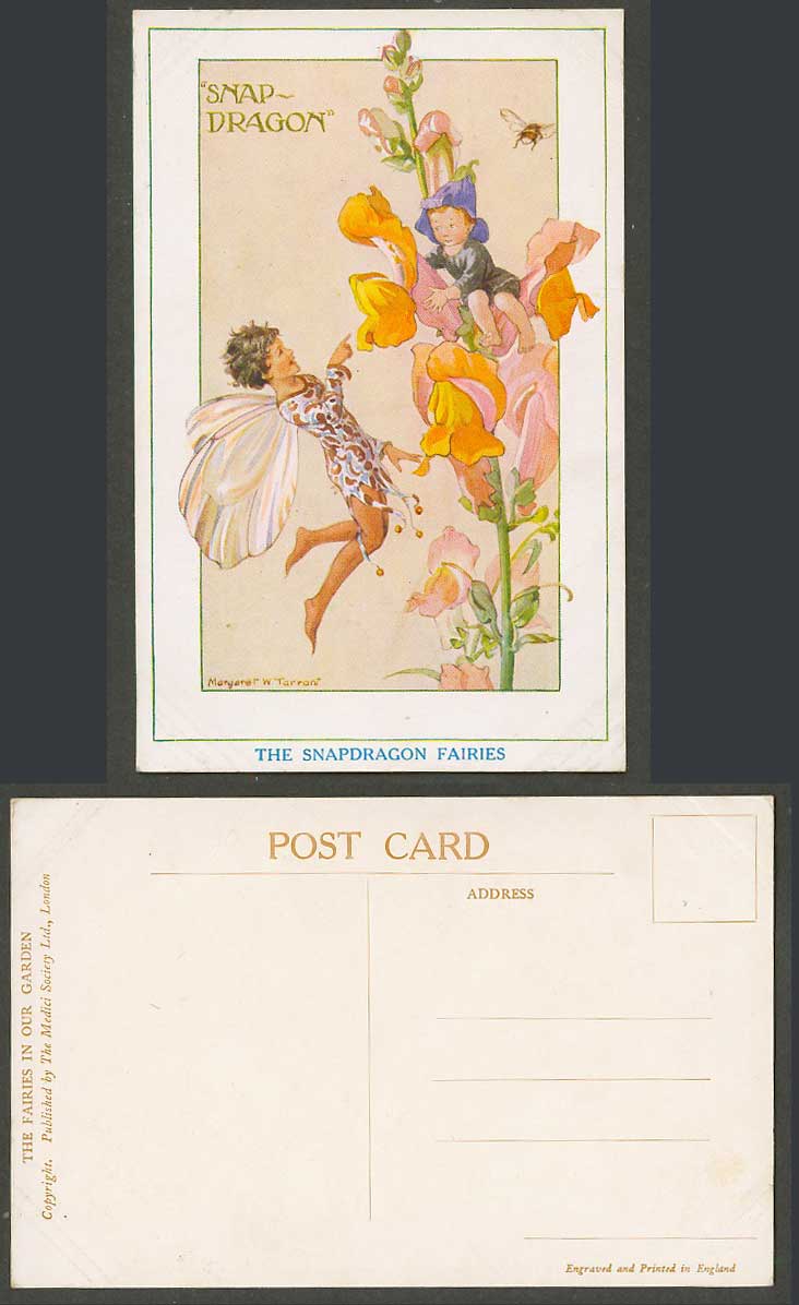 Margaret W. Tarrant Old Postcard The Snapdragon Fairies in Our Garden Fairy, Fly